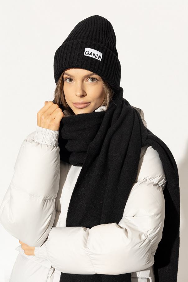 Black Beanie with logo Ganni - Vitkac Canada